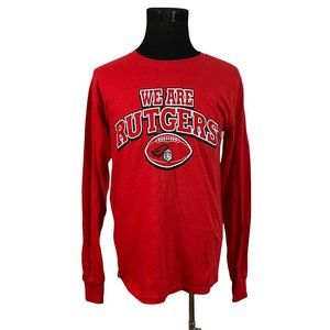 Gildan Men's Red Long Sleeve Crew Neck T-Shirt We Are Rutgers Football Medium